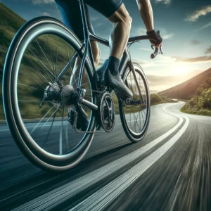 DALL·E 2024 05 06 07.29.09 A dynamic scene depicting a road bicycle equipped with the Continental Ultra Sport III Grand Sport Race 700x28C tires. The bicycle should be shown i 1