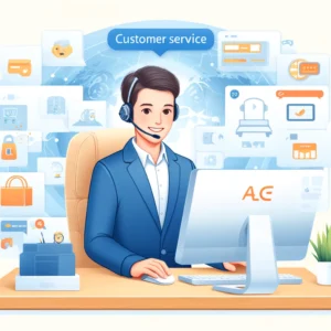 DALL·E 2024 05 11 07.05.19 A digital illustration of a friendly and approachable customer service scene representing an AliExpress specialist ready to help. The scene shows a p 1