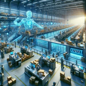 DALL·E 2024 05 11 07.44.45 Illustration of a high tech postal facility focused on mailbox number 7272 in Schiedam. The image should depict a state of the art sorting center bus 1
