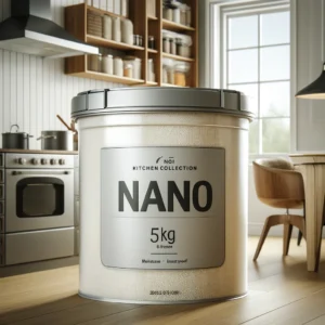 DALL·E 2024 05 12 07.58.52 A modern kitchen scene showcasing a 5Kg Kitchen Collection Nano Bucket used for storing rice and grains. The bucket is sleek made of high quality mat 1