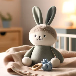 DALL·E 2024 05 15 07.05.50 A cute personalized bunny plush baby comforter toy designed to soothe and comfort babies. The toy features a soft bunny with long ears and a friendly 1