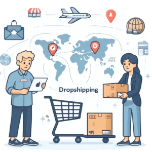DALL·E 2024 05 15 07.45.44 An illustration depicting the concept of dropshipping showing a customer ordering from a local looking online store and receiving a package from Chin 1