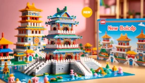 DALL·E 2024 05 21 06.19.15 A detailed scene featuring the New LEZI Mini Blocks Chinese Style Architecture Castle Palace Tower Building Bricks set. The set is colorful and intric 1