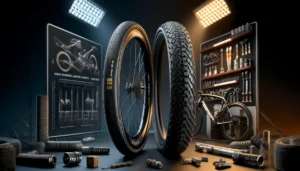 DALL·E 2024 05 22 07.59.00 A high quality image of the Chaoyang H486 Cobra 700 X25c Folding Tire and H479 Viper 700x23c Road Tire. The image shows both tires in a cycling enviro 1