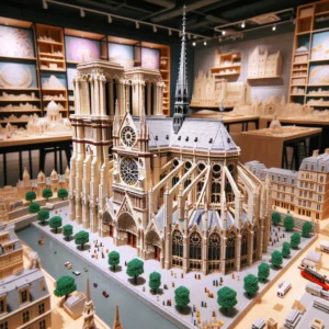 DALL·E 2024 05 23 18.37.50 A detailed model of the Notre Dame DE Paris built with mini building blocks. The model should showcase intricate architectural features such as rose w 1