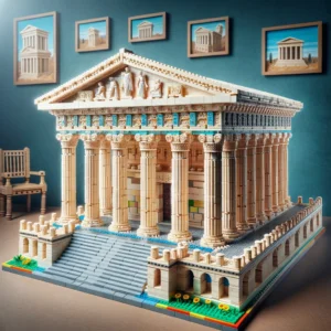 DALL·E 2024 05 24 05.07.00 A detailed model of an Ancient Roman Temple built with MOC building blocks. The temple should feature classical architectural elements such as columns 1