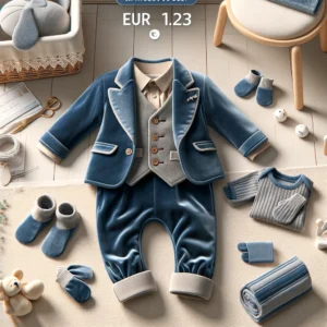 DALL·E 2024 05 27 05.21.47 A promotional image for a blog about velvet newborn baby boy outfits from AliExpress. The image should feature the full outfit including a blazer ves 1