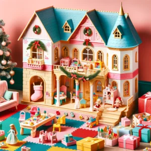 DALL·E 2024 05 28 05.04.03 A colorful and engaging image of a dollhouse playset with miniature furniture and pretend toys set in a playful environment resembling a childs play 1