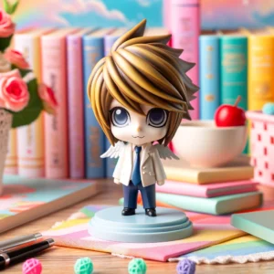 DALL·E 2024 05 28 05.53.59 A vibrant and appealing image showcasing the Anime Death Notes MisaMisa Figure Toy. The figure should be displayed in a decorative setting with bright 1