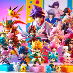 DALL·E 2024 05 29 07.08.53 A vibrant and appealing image showcasing a set of colorful and cute anime figures in a playful setting. The figures are displayed in a dynamic arrange 1