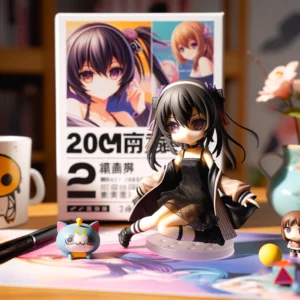 DALL·E 2024 05 30 05.06.20 A vibrant and appealing image showcasing the 20cm Date A Live Anime Figure in a black dress and casual wear featuring Kurumi Tokisaki. The figure is 1