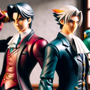 DALL·E 2024 05 30 06.49.56 A vibrant and appealing image showcasing the Anime Figure Ace Attorney Miles Edgeworth 1762 and Phoenix Wright 1761 Action Figures. The figures shou 1