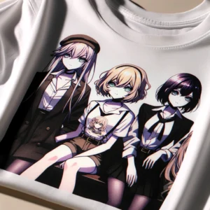 DALL·E 2024 05 30 07.06.52 A detailed image of a unisex T shirt with a cartoon print from the popular anime NANA. The T shirt should be displayed in a stylish and appealing mann 1