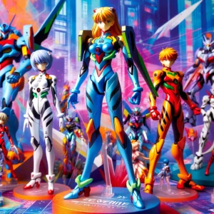 DALL·E 2024 05 31 05.22.16 A vibrant and appealing image showcasing the 12CM Anime EVA Ayanami Rei Asuka Figure Ikari Shinji Evangelion Battle Suit Gashapon Figures. The figures 1