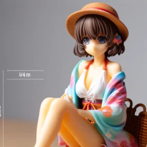 DALL·E 2024 05 31 06.59.58 A colorful and detailed image of a 14cm anime figure in a summer outfit sitting in a relaxed pose. The background is simple and neutral highlighting 1