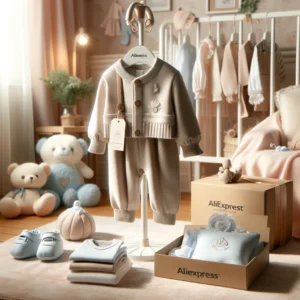 DALL·E 2024 06 02 08.17.12 A cozy baby room with a luxury clothing set for a 0 6 month old baby prominently displayed. The set includes a high quality jumpsuit and other pieces 1