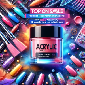 DALL·E 2024 06 10 06.58.04 A colorful and stylish scene featuring acrylic powders for nails in a vibrant modern setting. Display a variety of colors and highlight the packaging 1