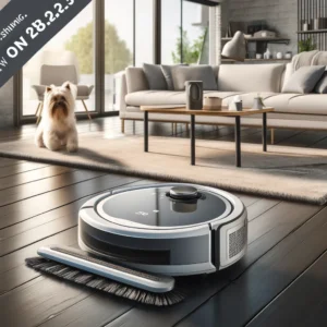 DALL·E 2024 06 10 07.53.41 A modern home setting featuring the ILIFE V3X Robot Vacuum and Mop Combo in action. The robot is shown vacuuming and mopping a spacious living room wi 1
