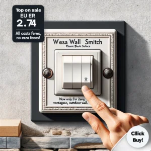 DALL·E 2024 06 10 07.58.06 A detailed image of the WESA Wall Mount Button Switch Classic Plastic Surface 1 Gang 1 Way Vintage Outdoor White Wall Exterior Switch in an outdoor se 1