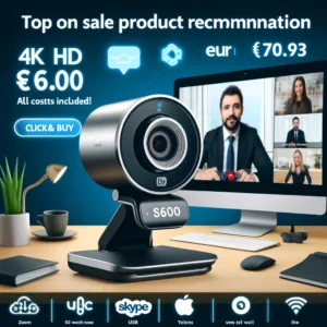 DALL·E 2024 06 10 08.00.28 A professional setting featuring the Webcam 4K HD USB Web Camera EMEET S600 in action. The camera is set up on a computer monitor during a video call 1
