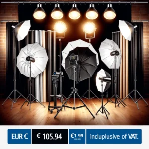 DALL·E 2024 06 12 07.42.34 A high quality photography photo studio softbox lighting kit set up in a professional studio. The kit includes a background frame three backdrops tr 1