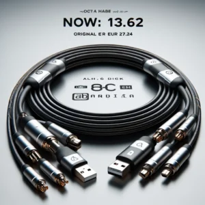 DALL·E 2024 06 12 08.26.53 A high quality hifi USB cable with multiple types of connectors A B A C A A C B C C displayed neatly on a clean modern background. The cable sh 1