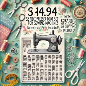 DALL·E 2024 06 16 12.01.09 An image depicting a sewing theme featuring a 32 piece presser foot set for sewing machines. The set is displayed prominently with various presser f 1