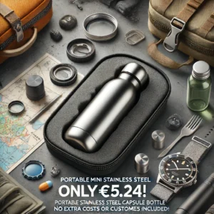 DALL·E 2024 06 17 06.19.17 An image showcasing the Portable Mini Stainless Steel Sealed Capsule Bottle Case. The capsule bottle is prominently displayed highlighting its compac 1