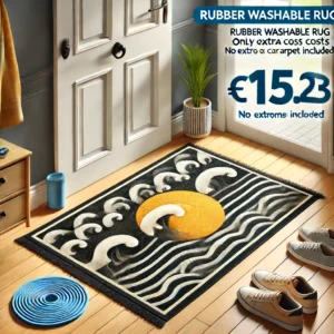 DALL·E 2024 06 17 07.47.14 An image showcasing the Rubber Washable Rug a non slip hallway carpet doormat. The rug is prominently displayed highlighting its wave sun pattern an 1