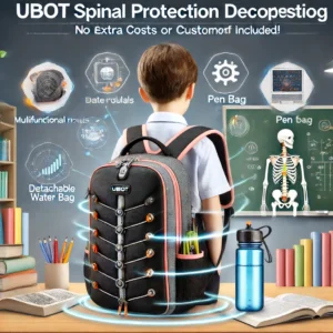 DALL·E 2024 06 17 07.50.42 An image showcasing the Ubot Spinal Protection Decompression Schoolbag. The schoolbag is prominently displayed highlighting its multifunctional modul 1