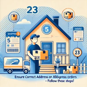 DALL·E 2024 06 18 04.59.48 An image showing a person holding a package with a shipping label standing at a house with two different house numbers 5 and 23 visible. The backgr 1