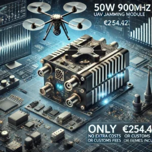 DALL·E 2024 06 18 05.22.55 An image showcasing a 50W100W 900MHZ UAV jamming module. The module is prominently displayed highlighting its sleek design and technical features. Th 1