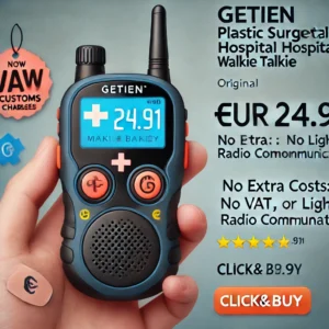 DALL·E 2024 06 19 07.38.01 A high quality image of the Getien Plastic Surgery Hospital Walkie Talkie Mini And Light Body Radio Communicator. Include a price tag with Original p 1