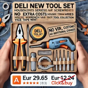 DALL·E 2024 06 20 06.08.44 A high quality image of the Deli new tool set household home series household screwdriver tape wrench vice tape art knife raw material belt tool colle 1