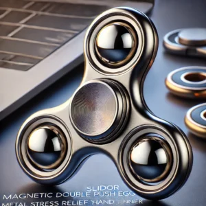DALL·E 2024 06 20 06.48.50 A high quality image of the Magnetic Push Slider Magnetic Double Push Egg Metal Fidget Stress Relief Toys Hand Spinner. The toy is designed for both c 1