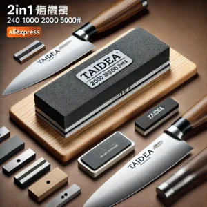 DALL·E 2024 06 20 07.41.59 A high quality image showing the 2in1 TAIDEA sharpening stone with two different grits a knife sharpening system with a whetstone and grinding stone 1