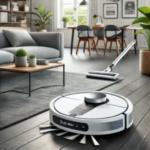 DALL·E 2024 06 20 07.48.03 A high quality image showing the Roborock Q8 Max Q8 Max Plus Robot Vacuum Cleaner in a modern home setting. The robot vacuum cleaner should be in ac 9