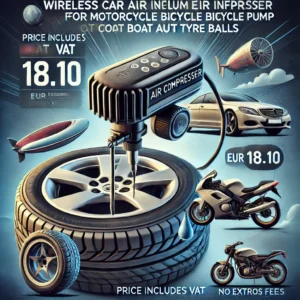 DALL·E 2024 06 21 05.04.49 An image showcasing the Wireless Car Air Compressor Electric Tire Inflator Pump for Motorcycle Bicycle Boat AUTO Tyre Balls. The compressor is depic 1