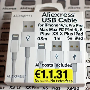 DALL·E 2024 06 21 06.16.56 An image of a USB Cable for iPhone 14 13 12 11 Pro Max Mini 6 7 8 Plus XS X XR SE iPad. The cable is shown in different lengths 0.25M 1M 2M w 15