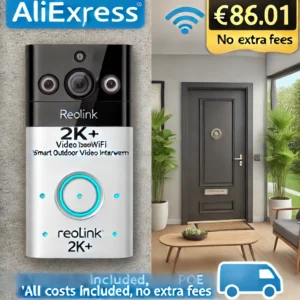 DALL·E 2024 06 21 06.24.53 An image of the Reolink 2K Video Doorbell WiFi PoE Smart Outdoor Home Video Intercom. The doorbell is shown installed at the front door of a modern 11