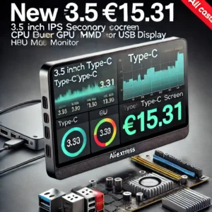DALL·E 2024 06 21 07.36.16 An image of the New 3.5 Inch IPS TYPE C Secondary Screen Computer CPU GPU RAM HDD Monitor USB Display. The screen is shown connected to a computer set 1