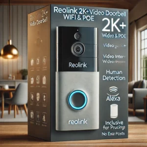 DALL·E 2024 06 22 06.20.24 A Reolink 2K Video Doorbell WiFi PoE showcasing its sleek design and advanced features for home security. The setting should be a modern home entr 1