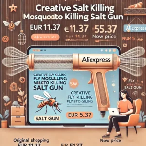 DALL·E 2024 06 23 06.54.57 A stylish eye catching banner image for a blog about a popular AliExpress product the Creative Salt Gun Fly Killing Mosquito Killing Salt Gun. The b 1