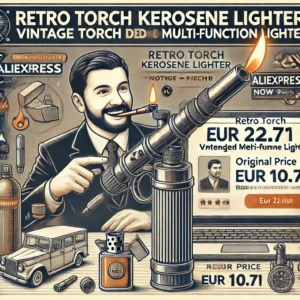 DALL·E 2024 06 23 17.36.48 A professional and eye catching banner image for a blog about a popular AliExpress product the Retro Torch Kerosene Lighter Vintage Torch Extended Mu 1