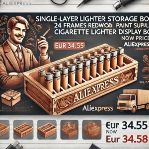 DALL·E 2024 06 23 18.02.12 A professional and eye catching banner image for a blog about a popular AliExpress product the Single layer Lighter Storage Box 24 Frames Redwood Bak 1