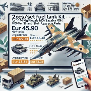 DALL·E 2024 06 23 18.12.56 A professional and eye catching banner image for a blog about a popular AliExpress product the 2Pcs set Fuel Tank Kit for 1 144 HG Nightingale MG 1 1 31