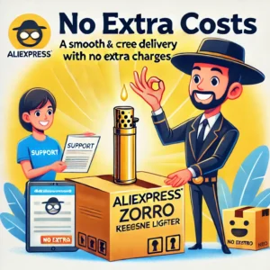 DALL·E 2024 06 24 06.18.03 An illustration showing a happy customer receiving an AliExpress package with a ZORRO Brass Kerosene Lighter. The setting is bright and cheerful emph 23