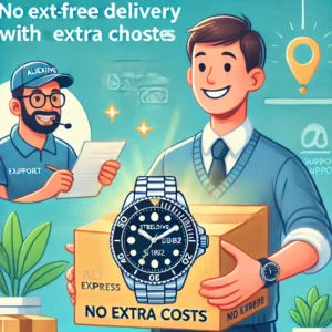 DALL·E 2024 06 24 06.21.00 An illustration showing a happy customer receiving an AliExpress package with a STEELDIVE SD1982 dive watch. The setting is bright and cheerful empha 21