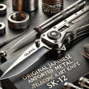 DALL·E 2024 06 24 06.51.05 A detailed and sharp image of the Original Japanese OLFA imported metal automatic telescopic art knife SK 12. The scene highlights the knife in a prof 11