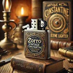 DALL·E 2024 06 24 06.54.28 A vintage rustic setting featuring the ZORRO Vintage Metal Constantine Kerosene Lighter. The antique series lighter is displayed prominently highlig 9